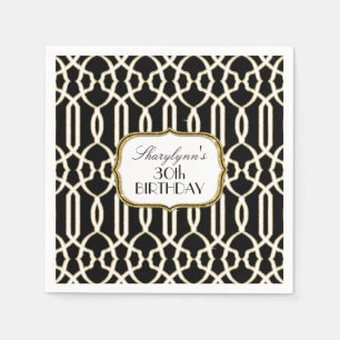 30th Birthday Party Decor Trellis Art Black Gold Napkin