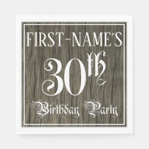30th Birthday Party — Fancy Script, Faux Wood Lo Napkin