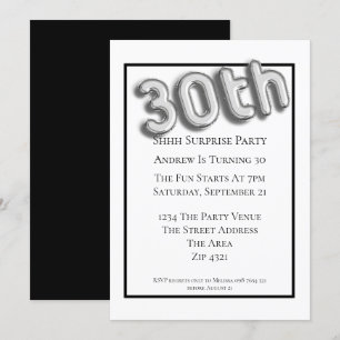30th Birthday Party Faux 3d Silver Balloon Font Invitation