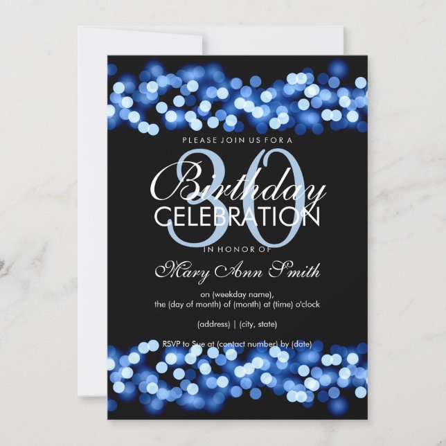 30th Birthday Party Faux Blue Hollywood Glam Invitation (Front)