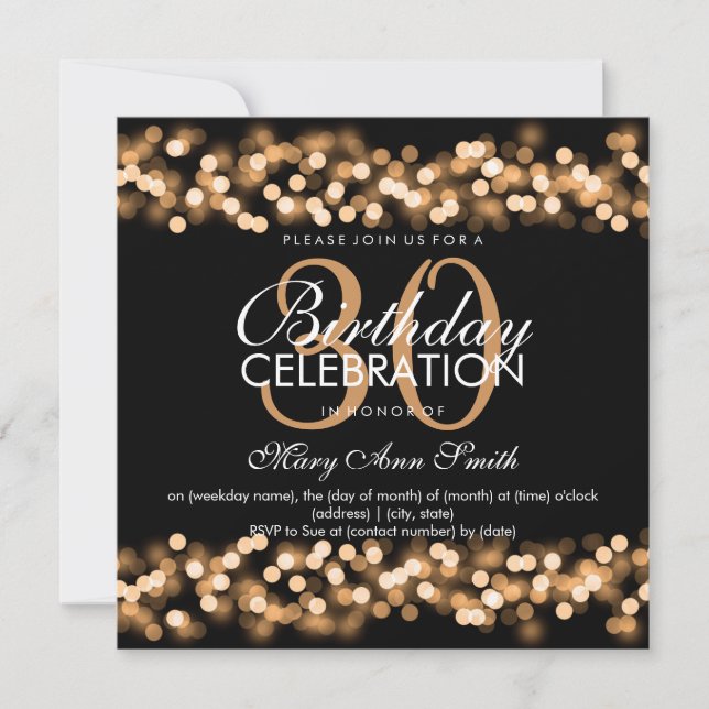 30th Birthday Party Faux Gold Hollywood Glam Invitation (Front)