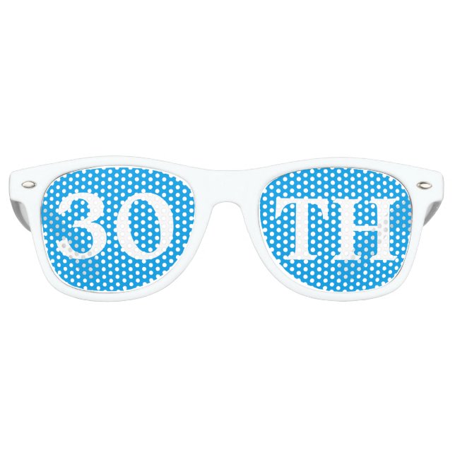 30th Birthday Party Favour Cool Blue White Retro Sunglasses (Front)