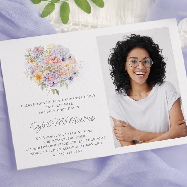 30th Birthday Party Flower Bouquet Photo Surprise Invitation (Creator Uploaded)