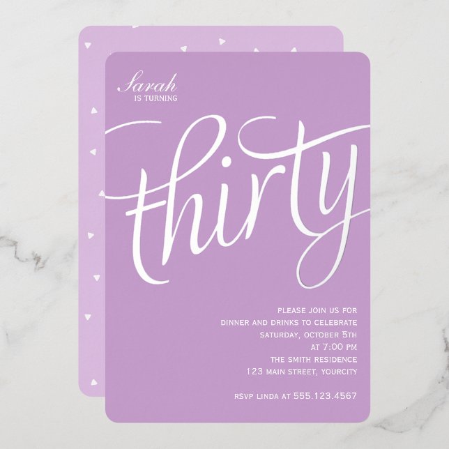 30th Birthday Party Foil Invitation (Front/Back)