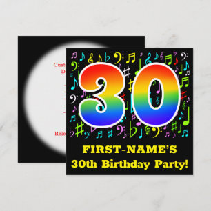 30th Birthday Party: Fun Music Symbols, Rainbow 30 Invitation