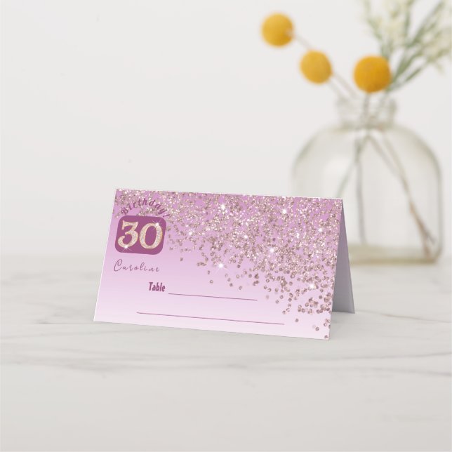 30th Birthday Party Glam Rose Gold Glitter Place Card (Front)