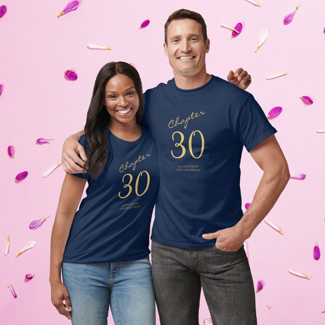 30th Birthday Party Gold Script Blue T-Shirt (Creator Uploaded)