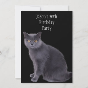 30th Birthday Party Grey Cat Invitation