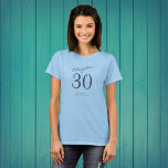 30th Birthday Party Grey Script Blue T-Shirt<br><div class="desc">Celebrate in style with this 30th Birthday party grey script blue T-Shirt! Whether you're gathering with family and friends or just having a small celebration, this stylish T-Shirt is perfect for the occasion! The classic design and comfortable fit are easily personalized with a name or hashtags for a truly unique...</div>