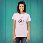 30th Birthday Party Grey Script Pink T-Shirt<br><div class="desc">Celebrate in style with this 30th Birthday party grey script pink T-Shirt! Whether you're gathering with family and friends or just having a small celebration, this stylish T-Shirt is perfect for the occasion! The classic design and comfortable fit are easily personalized with a name or hashtags for a truly unique...</div>