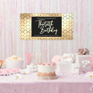 30th Birthday Party in Black White & Gold Script Banner