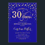 30th Birthday Party Invitation - Blue Gold<br><div class="desc">30th Birthday Party Invitation.
Elegant design with faux glitter gold and royal blue. Cheers to 30 Years! Message me if you need further customization.</div>