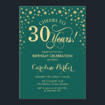 30th Birthday Party Invitation - Green Gold<br><div class="desc">30th Birthday Party Invitation.
Elegant design with faux glitter gold and green. Cheers to 30 Years! Message me if you need further customization.</div>