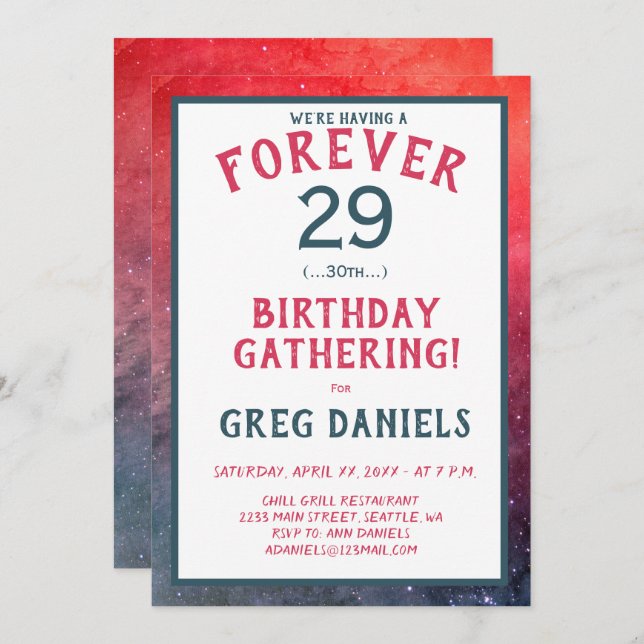 30th Birthday Party Invite - (Forever 29) (Front/Back)