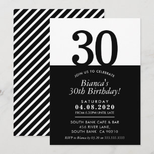 30TH BIRTHDAY PARTY INVITE modern minimal black