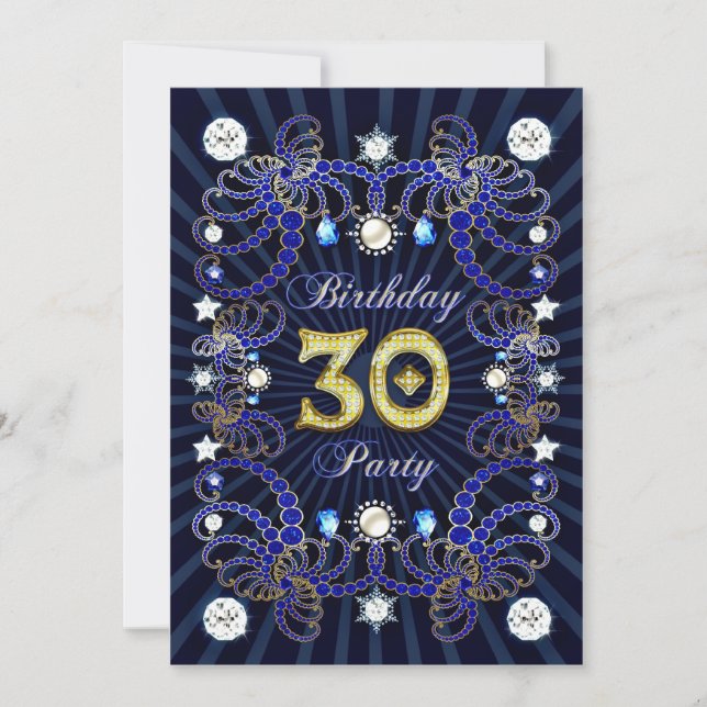 30th birthday party invite with masses of jewels (Front)