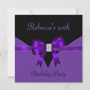 30th Birthday Party Jewel Bow Black Purple Invitation