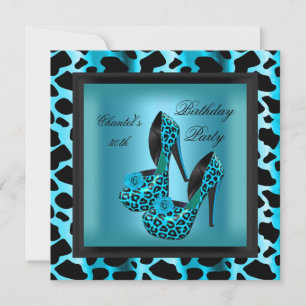 30th Birthday Party Leopard Teal Blue Invitation