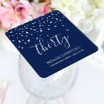 30th Birthday Party Navy Blue Silver Confetti Square Paper Coaster<br><div class="desc">Help them celebrate their 30th birthday in style with this simple but elegant design, featuring faux silver triangular confetti sifting down on the word "thirty" in silver grey handwriting font on a navy blue background. Personalize it with the name of the honoree in silver grey sans serif font, along with...</div>