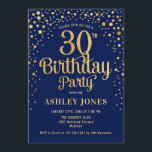 30th Birthday Party - Navy & Gold Invitation<br><div class="desc">30th Birthday Party Invitation.
Elegant design in navy blue and faux glitter gold. Features stylish script font and confetti. Message me if you need custom age.</div>