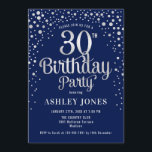 30th Birthday Party - Navy & Silver Invitation<br><div class="desc">30th Birthday Party Invitation.
Elegant design in dark navy blue and faux glitter silver. Features stylish script font and confetti. Message me if you need custom age.</div>