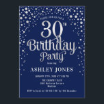 30th Birthday Party - Navy & Silver Invitation<br><div class="desc">30th Birthday Party Invitation.
Elegant design in dark navy blue and faux glitter silver. Features stylish script font and confetti. Message me if you need custom age.</div>