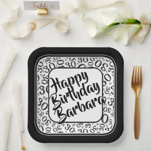 30th Birthday Party Number Pattern Black/white Paper Plate