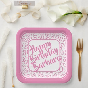 30th Birthday Party Number Pattern Pink/white Paper Plate