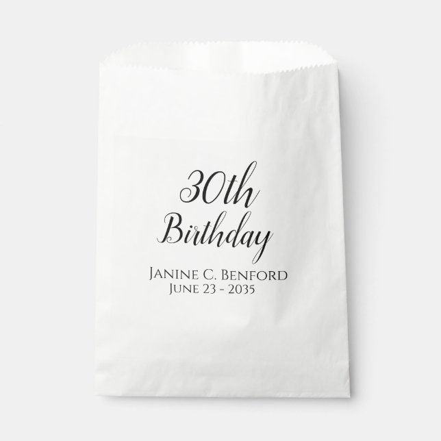 30th Birthday Party Personalized Favour Treat Bags (Front)