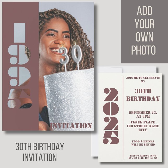 30th birthday party photo born 1995 red Invitation (Creator Uploaded)