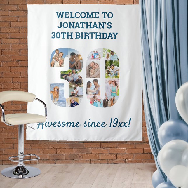 30th Birthday Party Photo Collage Backdrop Tapestry (Creator Uploaded)