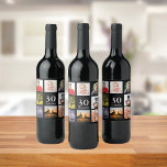 30th birthday party photo collage guy black wine label<br><div class="desc">A bottle label for a 30th birthday party for a guy,  celebrating his life with a collage of 8 of your own photos.  Templates for a name,  age 30 and a date.  Date of birth or the date of the party.  White coloured letters.  Black background.</div>