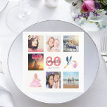 30th birthday party photo collage napkin<br><div class="desc">A napkin for a girly 30th birthday party,  celebrating her life with a collage of 8 of your photos.  Templates for a name,  age 30 and a date.  Date of birth or the date of the party.  Coral and burgundy coloured letters.  White background.</div>