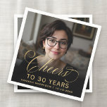 30th Birthday Party Photo Gold Script Cheers  Napkin<br><div class="desc">Make your 30th birthday celebration extra special with these 30th Birthday Party Photo Gold Script Cheers Napkins. Featuring an elegant gold script design and a custom photo,  these napkins add a personalized and sophisticated touch to your milestone event. Perfect for stylish party decor and a chic table setting.</div>