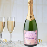30th birthday party pink violet garden florals sparkling wine label<br><div class="desc">An elegant floral themed label for a 30th birthday party or tea party. A romantic violet, pink and peach coloured background, purple and pink letters. With pretty Flowers in blue and ultra violet bluebells, pink peonies and roses. A little lavender coloured bird is singing. Templates for a name, age 30...</div>
