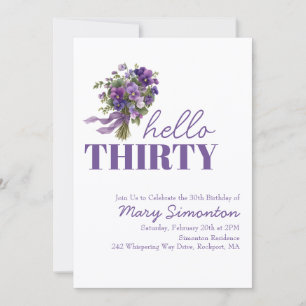 30th Birthday Party Purple Floral Bouquet Invitation