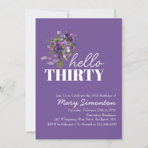 30th Birthday Party Purple Floral Bouquet Invitation