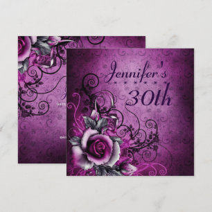 30th Birthday Party Purple Flower Vines Birthday  Invitation