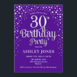 30th Birthday Party - Purple & Silver Invitation<br><div class="desc">30th Birthday Party Invitation.
Elegant design in royal purple and faux glitter silver. Features stylish script font and confetti. Message me if you need custom age.</div>