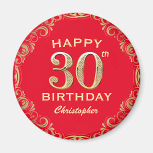 30th Birthday Party Red and Gold Glitter Frame Magnet