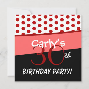 30th Birthday Party Red and White Polka Dots Invitation