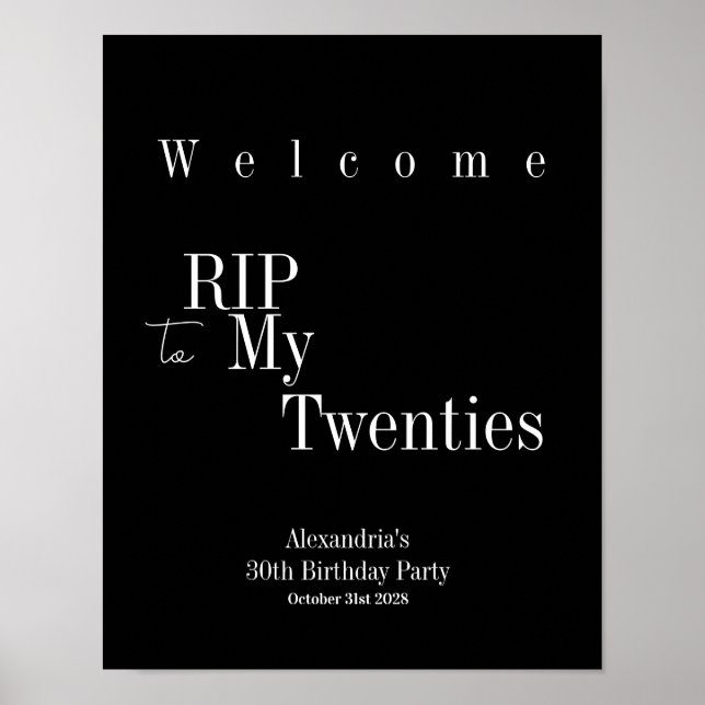 30th Birthday Party RIP 20s Welcome Sign Poster (Front)