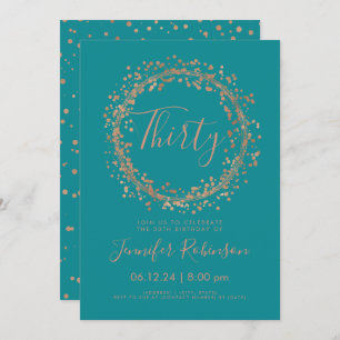 30th Birthday Party Rose Gold Teal Confetti Invitation