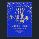 30th Birthday Party - Royal Blue & Gold Invitation<br><div class="desc">30th Birthday Party Invitation.
Elegant design in royal blue and faux glitter gold. Features stylish script font and confetti. Message me if you need custom age.</div>