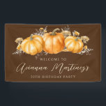 30th Birthday Party Rustic Boho Fall Pumpkin  Banner<br><div class="desc">Elegant watercolor orange pumpkins are nestled in a variety of fall foliage and flowers. A dark,  rich brown background frames it to perfection. Perfect for an autumn celebration. All text is editable.</div>