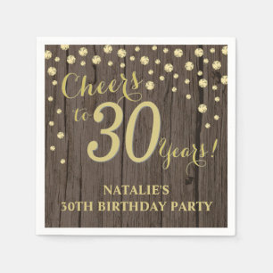 30th Birthday Party Rustic Wood and Gold Diamond N Napkin