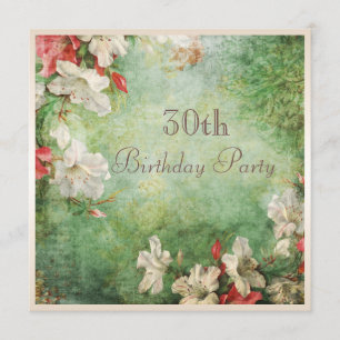 30th Birthday Party Shabby Chic Hibiscus Flowers Invitation