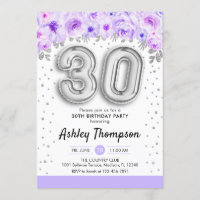 30th Birthday Party - Silver Balloons Purple