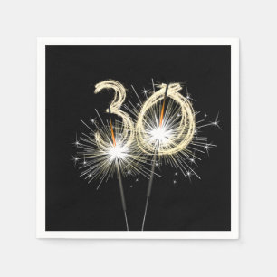30th Birthday Party Sparklers on Black Napkin