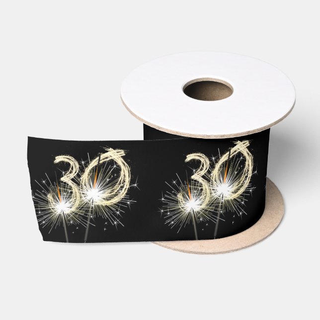 30th Birthday Party Sparklers on Black   Satin Ribbon (Spool)